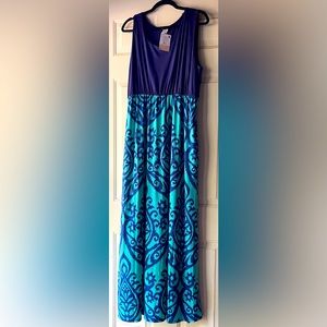 Beautiful plus size 3X maxi dress sleeveless blue and turquoise aqua